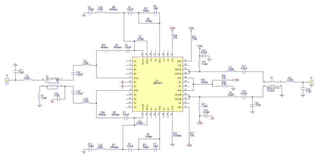 QPA4425射频放大器典型应用电路图