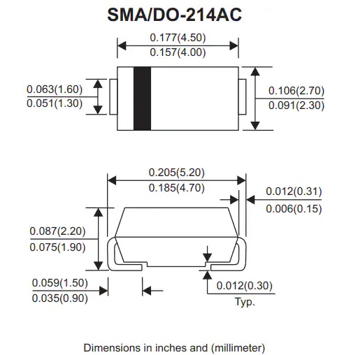 ES2x-HF SMD超快恢复整流器规格尺寸（英寸/毫米）
