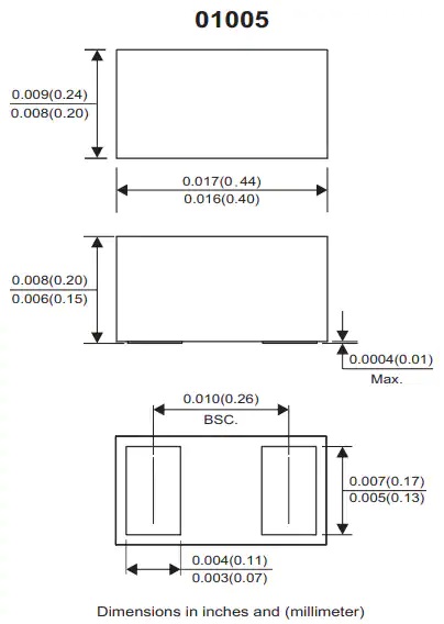 CPDWL5V0-HF SMD ESD保护二极管尺寸（英寸/毫米）
