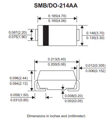 ES3xB-HF SMD超快恢复整流器尺寸（英寸/毫米）
