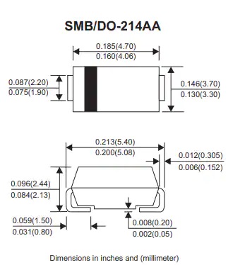 RS3xB-HF SMD快速恢复整流器尺寸（英寸/毫米）