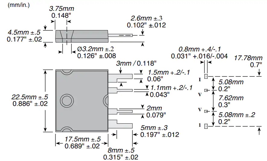 CS10精密电流检测电阻尺寸（毫米/英寸）