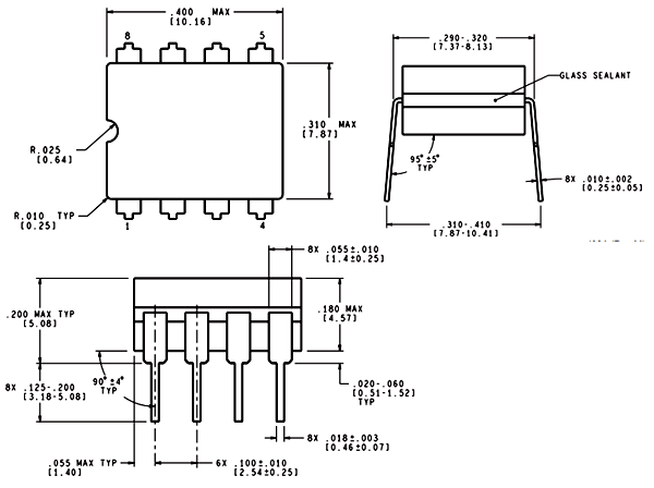 LM358芯片的2D尺寸结构图