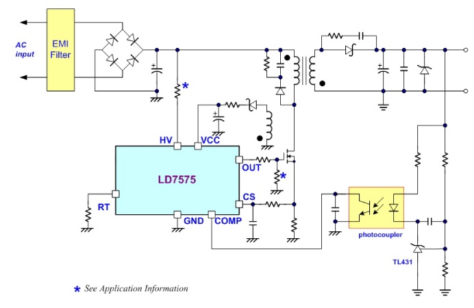 通嘉科技LD7575电流模式PWM控制器的介绍、特性、应用、及电路图
