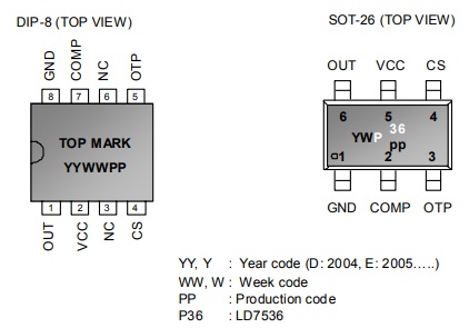 通嘉科技LD7536 PWM控制器的介绍、特性、引脚图、应用及电路图