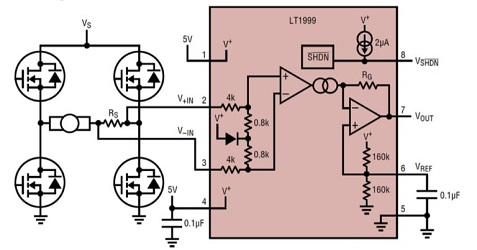 ADI公司推出双向电流检测放大器LT1999，检查各种共模范围内的双向电流
