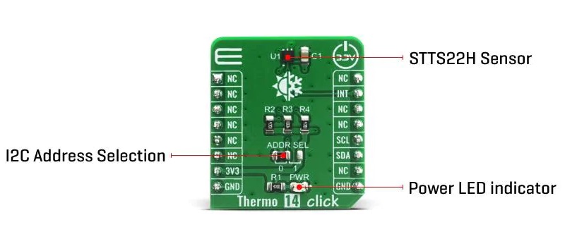 高精度STTS22H数字温度传感器应用电路板Thermo 14 Click特性_功能结构图_及应用